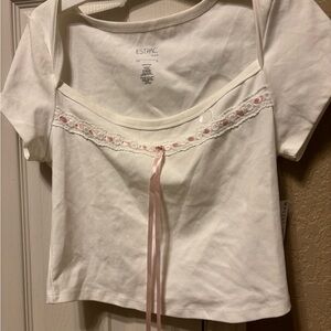 PacSun White and Pink Lace Trim Top